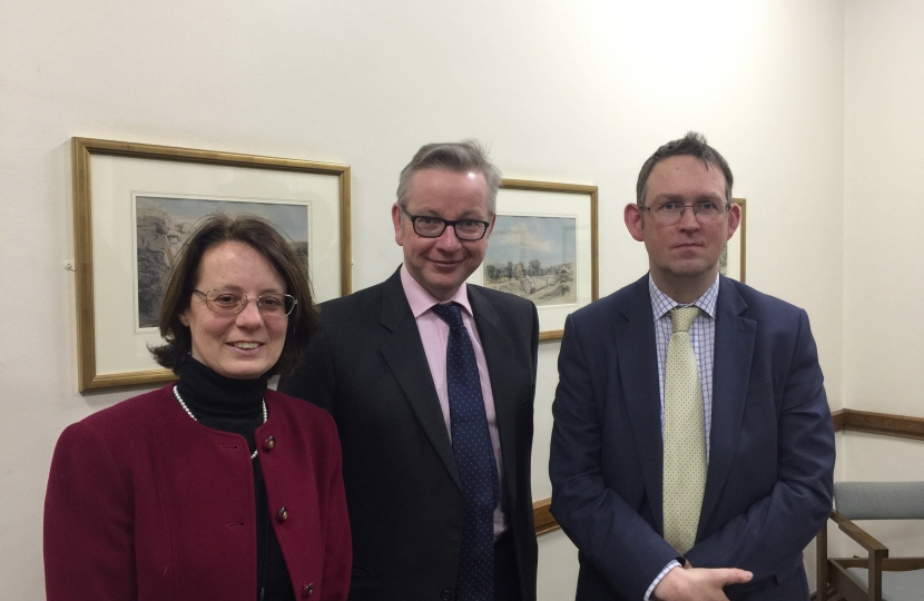 Michael Gove MP with Cllr Charlotte Morley and Rail Minister, Paul Maynard MP