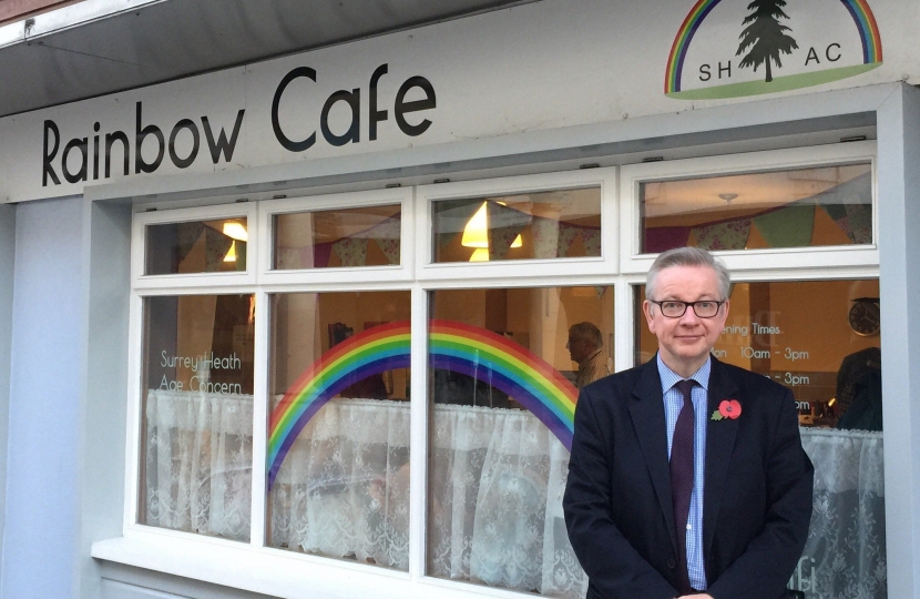 Michael Gove outside the Rainbow Cafe