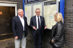 Michael Gove, Cllr Nigel Manning and Cllr Marsha Moseley at Ash Vale station