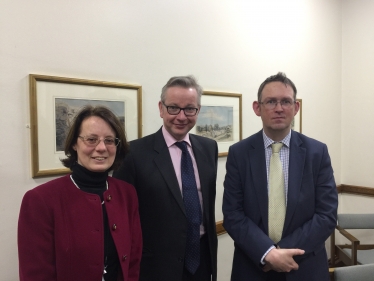 Michael Gove MP with Cllr Charlotte Morley and Rail Minister, Paul Maynard MP