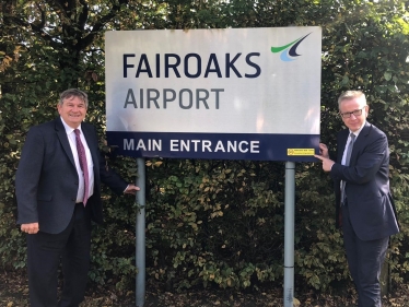 Michael Gove and Cllr Mike Goodman at Fairoaks Airport
